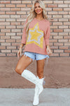 Stitched In Stars Rose Tan Starbust Mineral Wash Top