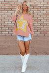 Stitched In Stars Rose Tan Starbust Mineral Wash Top