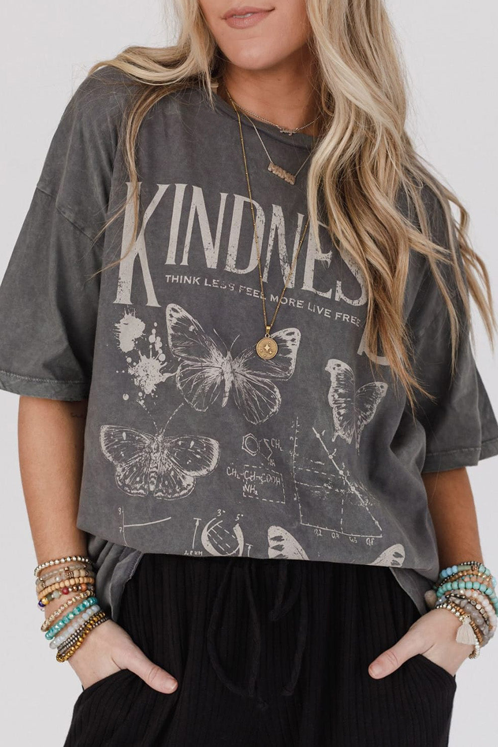 Kindness Butterflies Graphic Mineral Wash Loose Tee