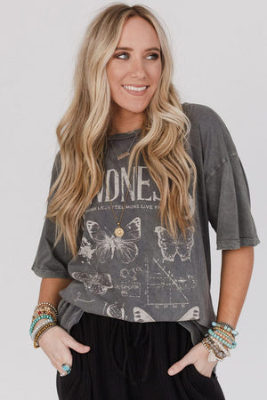 Kindness Butterflies Graphic Mineral Wash Loose Tee