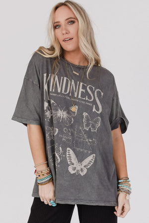 Kindness Butterflies Graphic Mineral Wash Loose Tee