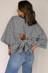Stripes & Slay Black Bowknot Cutout Back Tee