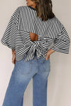 Stripes & Slay Black Bowknot Cutout Back Tee