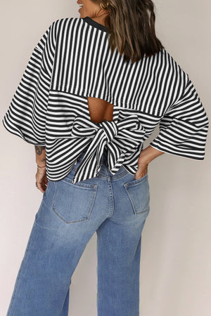 Stripes & Slay Black Bowknot Cutout Back Tee