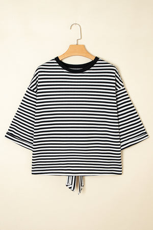 Stripes & Slay Black Bowknot Cutout Back Tee
