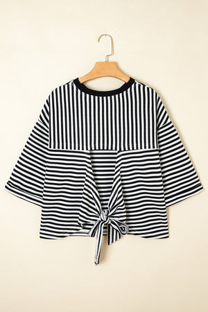 Stripes & Slay Black Bowknot Cutout Back Tee