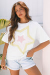 Star Stitched Patched Loose Fit Top