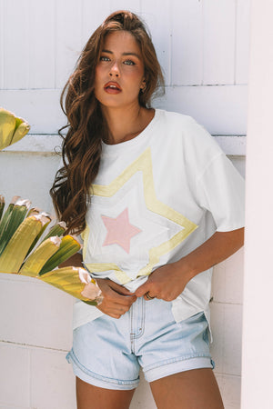 Star Stitched Patched Loose Fit Top