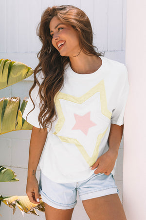 Star Stitched Patched Loose Fit Top