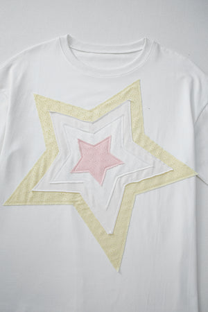 Star Stitched Patched Loose Fit Top