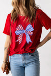 Red, White & Cute American Flag Bow Crew Neck Tee