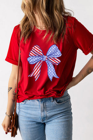 Red, White & Cute American Flag Bow Crew Neck Tee