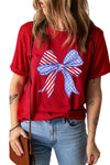 Red, White & Cute American Flag Bow Crew Neck Tee