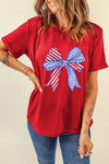 Red, White & Cute American Flag Bow Crew Neck Tee