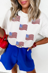 Born To Sparkle Sequin American Flag Patched Tee