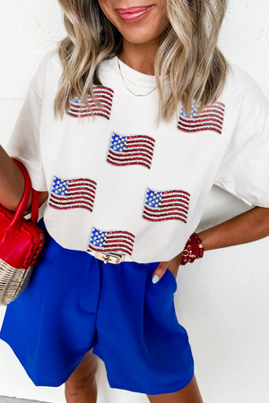 Born To Sparkle Sequin American Flag Patched Tee