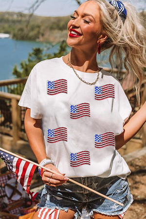 Born To Sparkle Sequin American Flag Patched Tee