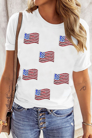 Born To Sparkle Sequin American Flag Patched Tee