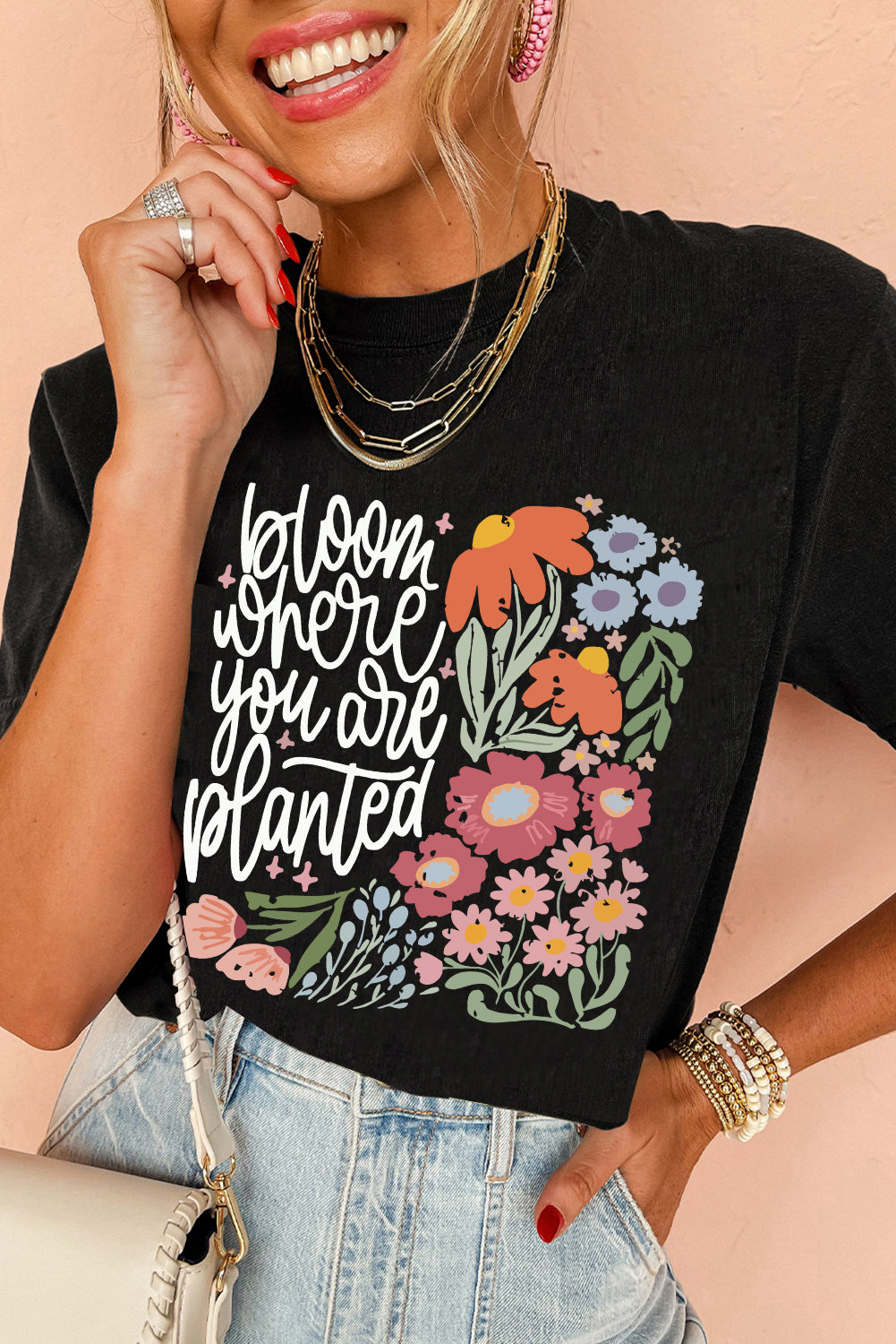 Bloom Where You Are Planted Floral Print Tee
