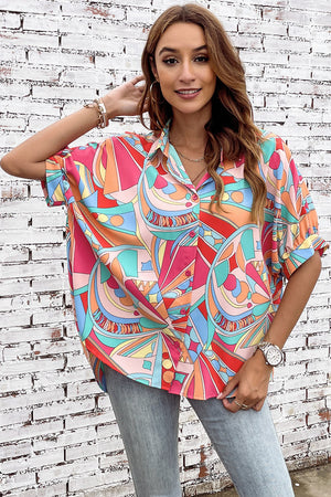 Paint The Town Abstract Geometry Button-Up Top