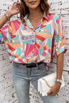 Paint The Town Abstract Geometry Button-Up Top