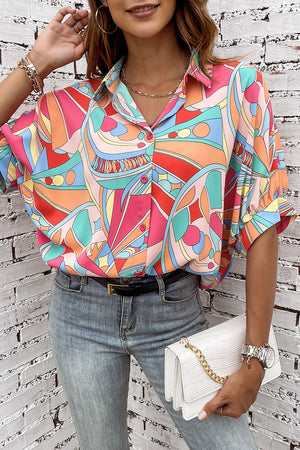 Paint The Town Abstract Geometry Button-Up Top