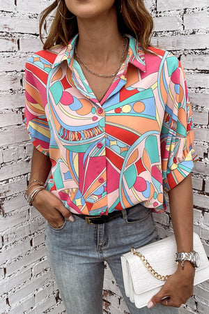 Paint The Town Abstract Geometry Button-Up Top