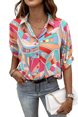 Paint The Town Abstract Geometry Button-Up Top