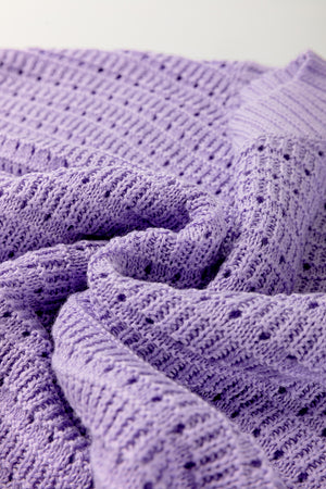 Lilac Whisper Knit Ribbed Short Sleeve Sweater