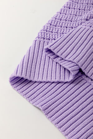 Lilac Whisper Knit Ribbed Short Sleeve Sweater
