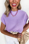Lilac Whisper Knit Ribbed Short Sleeve Sweater