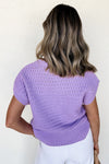 Lilac Whisper Knit Ribbed Short Sleeve Sweater