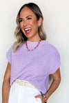 Lilac Whisper Knit Ribbed Short Sleeve Sweater