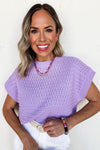 Lilac Whisper Knit Ribbed Short Sleeve Sweater