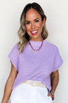 Lilac Whisper Knit Ribbed Short Sleeve Sweater