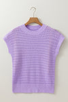 Lilac Whisper Knit Ribbed Short Sleeve Sweater