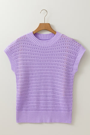 Lilac Whisper Knit Ribbed Short Sleeve Sweater