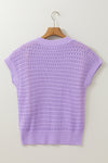 Lilac Whisper Knit Ribbed Short Sleeve Sweater