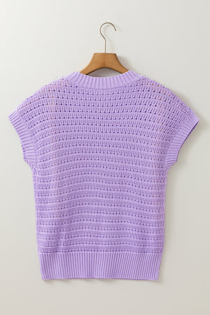 Lilac Whisper Knit Ribbed Short Sleeve Sweater