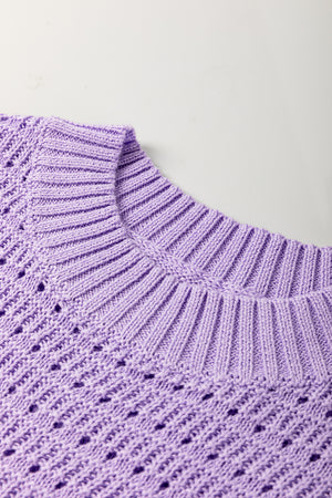 Lilac Whisper Knit Ribbed Short Sleeve Sweater