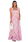 Calypso Floral Print Square Neck Ruffled Strap Maxi Dress