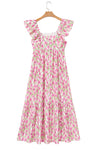 Calypso Floral Print Square Neck Ruffled Strap Maxi Dress