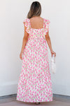 Calypso Floral Print Square Neck Ruffled Strap Maxi Dress