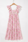 Calypso Floral Print Square Neck Ruffled Strap Maxi Dress
