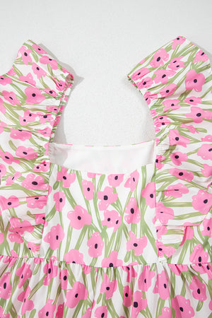 Calypso Floral Print Square Neck Ruffled Strap Maxi Dress