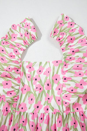 Calypso Floral Print Square Neck Ruffled Strap Maxi Dress