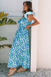 Calypso Blue Floral Print Square Neck Ruffled Strap Maxi Dress