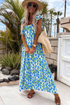 Calypso Blue Floral Print Square Neck Ruffled Strap Maxi Dress