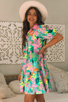Barefoot in Barcelona Floral Puff Sleeve Collar Buttoned Babydoll Dress
