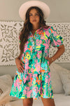Barefoot in Barcelona Floral Puff Sleeve Collar Buttoned Babydoll Dress